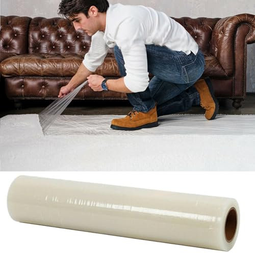 Warmiehomy Carpet Protector Roll 60cmx10m Strong Self Adhesive Protection Film Floor Covering,Waterproof and Anti-Puncture Heavy Duty Plastic Carpet Protector for Floor Stairs,Clear