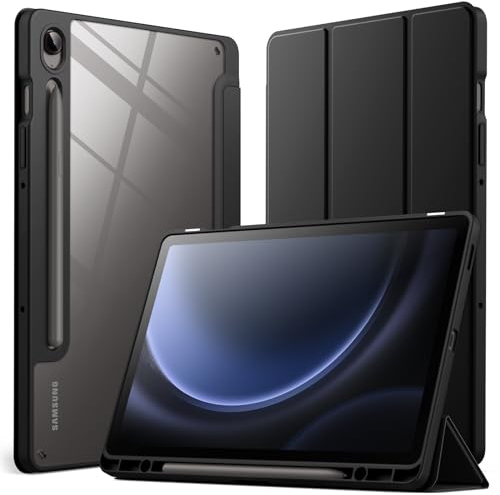 JETech Case for Samsung Galaxy Tab S10 FE / S9 FE 10.9-Inch with S Pen Holder, Clear Transparent Hard PC Back, Protective Tri-Fold Stand Tablet Cover, Auto Wake/Sleep (Black)