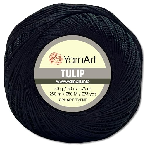 Frida's Wollhaus YarnArt 50 g Tulip Häkelgarn Filetgarn Mikrofaser glänzend seidig 49 Farben (400 | Schwarz)