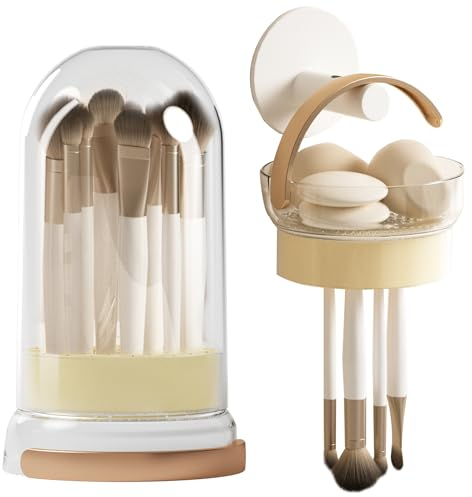 Veki 3 in 1 Silikon Pinselreiniger, Make Up Pinselreiniger zum Reinigen, Trocknen und Aufbewahren, Tragbares Makeup Pinsel Reinigungsmatte für Makeup Pinsel, Makeup Schwamm (Eskalieren Cremefarbe)