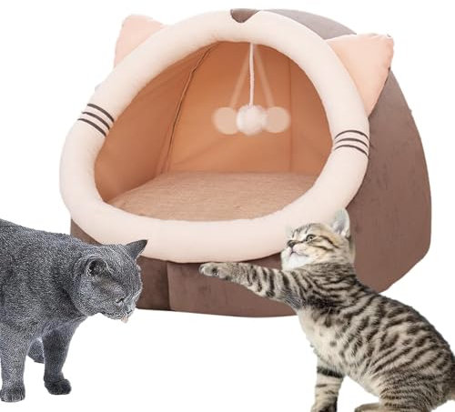 Lit pour chien couvert | lit pour chien semi-fermé avec grotte de couverture avec boule de peluche,Abri de chat confortable pour chien pour animaux domestiques, chats d'intérieur