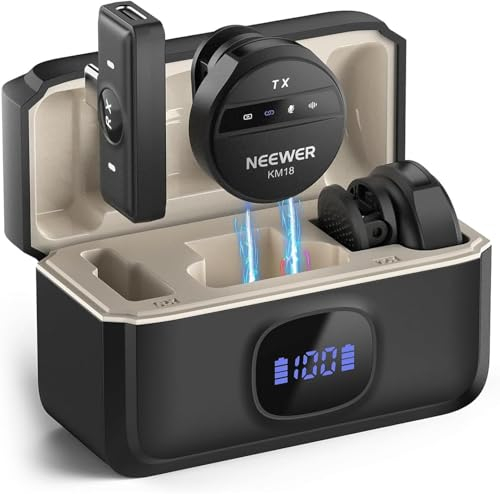 Neewer Kit Microfono Lavalier Wireless a Pulsante per USB C, Compatibile con Android/PC/Laptop, 48KHz/24Bit, Anti Rumore a Lungo Raggio di Trasmissione, Batteria 24h per Vlog dal Vivo, KM18