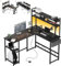 Flamaker Gaming Tisch L Form mit LED 160 x 120cm, Reversibel Schreibtisch mit 2 Steckdosen und 2 USB Ladeanschluss, Eckschreibtisch mit Stall und Lagerregal, Mit Seitentaschen, Schwarz