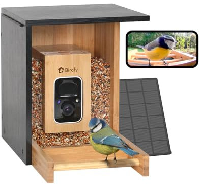 NETVUE by Birdfy Bambus Mini Vogelfutterhaus mit Kamera für Live Vogelbeobachtung, Solarbetrieb Vogelfutterspender mit App, Automatisch Aufnahm und Echtzeit Benachrichtigung bei Vogelbesuch