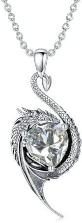 LONAGO Drache Halskette 925 Sterling Silber Schwarzer Drache mit Herzförmigem Geburtsstein Anhänger Halskette für Damen (April)