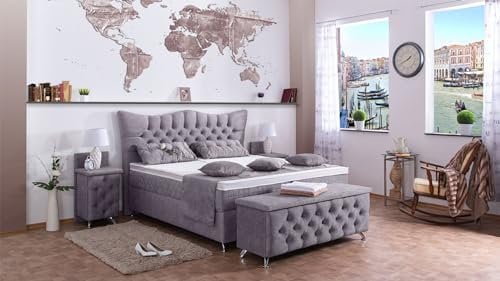 Boxspringbett Rixi 240x220, DS-Grau, 7-Zohnen Taschenfederkernmatratze, Ergoflex - Inklusive Aufbau - Deutscher Hersteller
