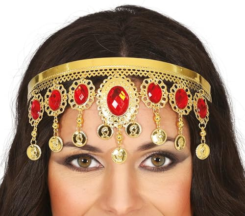 FIESTAS GUIRCA Metall-Stirnband mit roten Steinen (Einheitsgröße), Kostümzubehör für Wüstenprinzessinnen, Spindeln und Seher, ideal für Partys und Feiern – Erwachsene Damen – Gold
