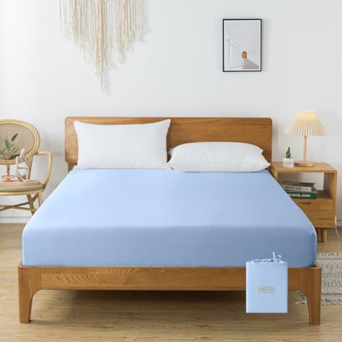 bienDo Spannbettlaken 100x200, Boxspringbett, Steghöhe 35cm, Bambus, Blau | Kühlend, Seidenweich, 400 Fadenanzahl, Atmungsaktiv, Hypoallergen, Temperaturregulierend, Haut- und haarfreundlich