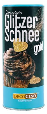 DECOCINO Glitzerschnee gold - essbarer glitzer Schnee, funkelndes Highlight, gold, Ideal für Kuche, Torten, Cupcakes, Muffins, Waffeln, Dessert, backfest