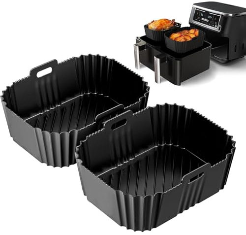 2 Paquet Moule Air Fryerpour Ninja Double Stack XL Friteuse Sans Huile SL400EU, Moule Silicone Air Fryer Réutilisable, Accessoire Air Fryer pour Ninja Foodi AF400EU AF300EU Double Stack SL400EU 9.5L