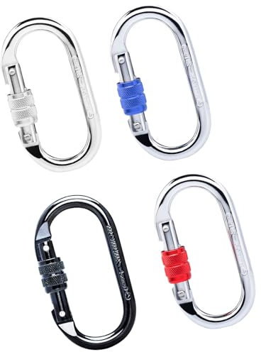 Aomiun Mousqueton Verrouillage à vis Lot De 4 Mousquetons d'escalade De Type O, Crochet d'alpinisme, Crochet De SéCurité en Acier, Boucle d'escalade en Forme De O