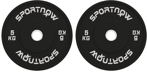 SPORTNOW Set 2 Dischi Pesi 2x5 kg in Gomma, Dischi per Palestra e Casa con Foro da 5 cm per Manubri e Bilancieri, Nero
