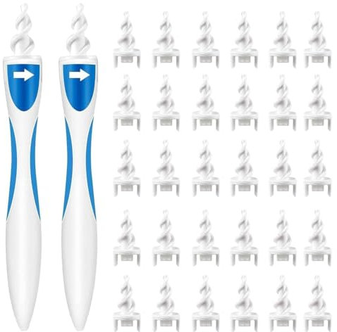 LQIOACU 2 Pièces Nettoyage oreille, Nettoyeur oreilles adulte avec 32 Têtes de Rechange en Silicone 360°