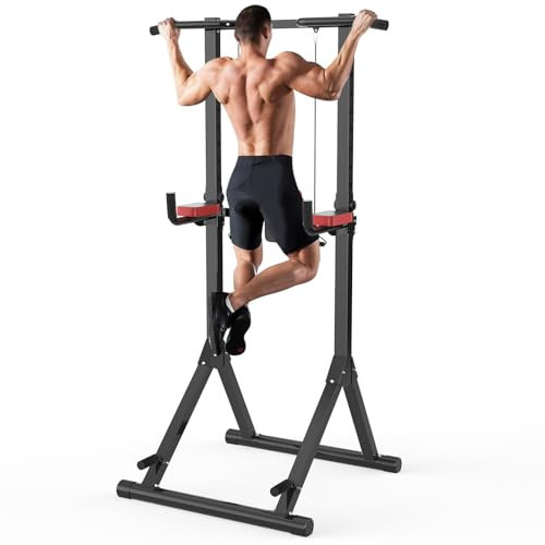 Dskeuzeew Power Tower Dip-Station, Klimmzugstange Freistehend Höhenverstellbar Multifunktional Fitness Trainingsgerät für Klimmzugstange Stabiler Dreiecksstruktur