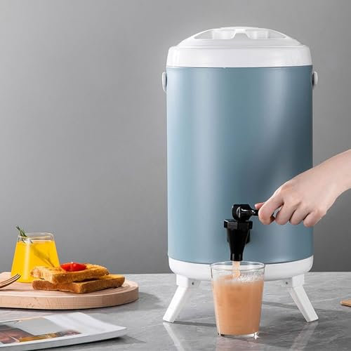 Commercial Insulated Drink Dispenser, 8L/10L/12L Stainless Steel Beverage Tea Dispenser with Cover and Spigot, Coffee Boiler for Milk, Milk Tea, Juice, Coffee, Hot Water