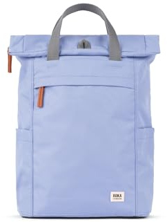 ROKA London Finchley A Medium Recycled Canvas (Thistle) | Roll top backpack with spacious storage, padded laptop sleeve, side bottle pockets, secret pocket and adjustable straps