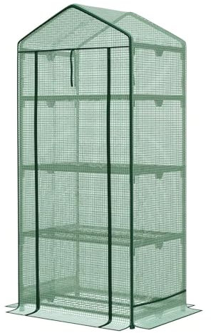 etm - Premium Foliengewächshaus Gewächshaus - Platzsparend, Hochwertiges Anzuchthaus Garten Balkon Stabil & Einfach zu Montieren (Grün, 49 x 69 x 160 Bloom 4 Etagen)