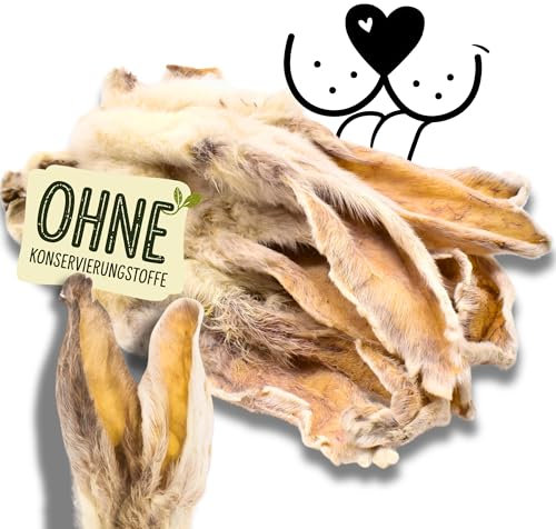 Naturbiss Hasenohren mit Fell für Hunde – 10 Stück - Barf Leckerli Hypoallergen Kausnack für Zahnpflege, Kaninchenohren 100% Natürlich - Welpen, Senioren – Trockenbarf für Hund