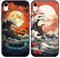 Yimctoie 2 Stück Handyhülle für iPhone XR Hülle 6.1,Japanische Art Anime Aesthetic Wellen mit Muster Case,Ästhetik Schutzhülle Schwarz Weich Silikon TPU Stoßfeste Kratzfest Cover