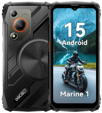 OSCAL Marine 1 Rugged Smartphone (2025),Slimmer&Portable Rugged Phone Unlocked, Android 15 Gaming Phone,Gemini AI,IP69K Protection, NFC,6.56 HD,12(4+8)+128GB/2TB Expand,Dual SIM/1TF Slot,Black