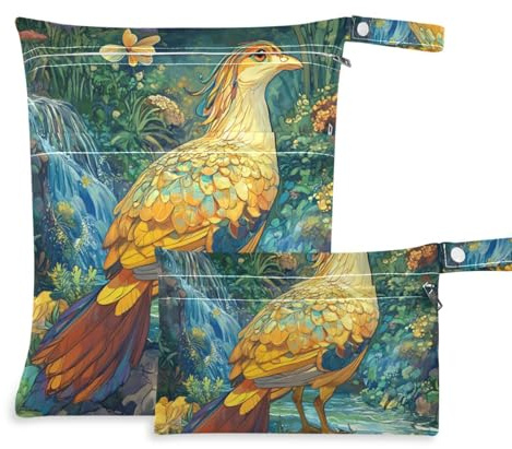 WDdZzyy Mighty Quail River Bird Badeanzugtaschen mit Reißverschluss, 2 Stück, Wickeltasche, unverzichtbare Gegenstände mit Griffen für das Fitnessstudio