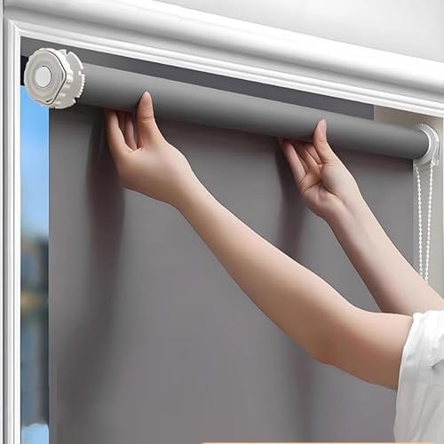 tow000ack Ohne Bohren Verdunkelungsrollos,Jalousien für Innenfenster,Dunkelgrau Polyester Thermorollo,Sichtschutz,Sonnenchutz,Fensterrollo für Zuhause Büro,Anpassbar,Breite x Höhe (90cm x 130cm)