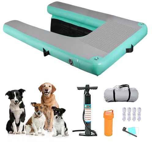 JYHHCYS Inflatable Dog Ramp for Boat, Portable Dog Ramp for Swimming Pool with Anti-Slip Surface, Inflatable Pup Plank Dog Float Floating Ramp Ladder, Easy To Inflate(Green)