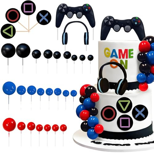 YushengTai Lot de 30 Décorations de Gâteau Anniversaire - Décoration Gâteau Thème Jeu Vidéo Rétro pour Fête Garçon - Décoration Patisserie Gamer - Cadeau Anniversaire Enfant 8-12 Ans