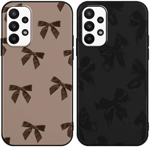 Omyzo 2 Stück Handyhülle für Samsung Galaxy A23 5G Hülle 6,6,Cartoon Kawaii Aesthetic Braune Schleife,Schwarze Bow Ribbon Design Schutzhülle Phone Case,TPU Stoßfest Schutzhülle,Süßes