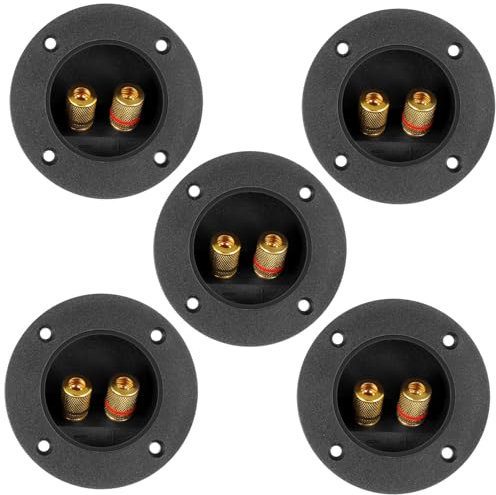 Housoutil 5pcs 2-way Round Copper Speaker Terminal Binding Post Connectors Speaker Terminal Cup for Diy Hifi Audio Subwoofer Box Black