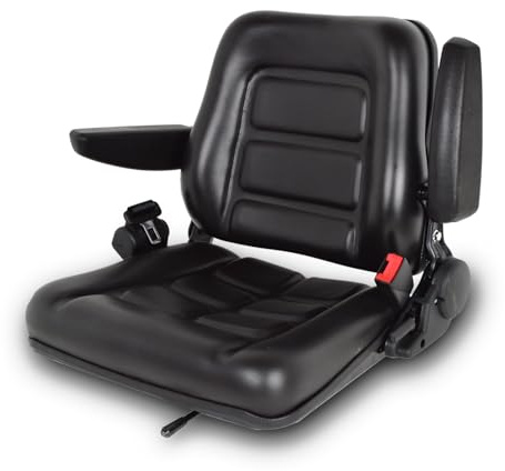 Ucaeiio Seggiolino universale per carrello elevatore, sedile per trattore con cintura di sicurezza, schienale e braccioli regolabili, resistente sedile pieghevole in PVC impermeabile, per camion