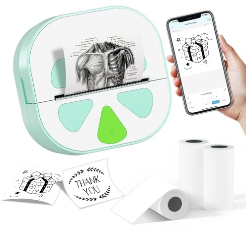 NADAIIN Sticker Printer, D20 Bluetooth Portable Mini Thermal Printer for Kids, Inkless Photo Label Maker for iPhone Android, Gift for Study, Journal, DIY Crafts, Anatomical Diagrams, Green