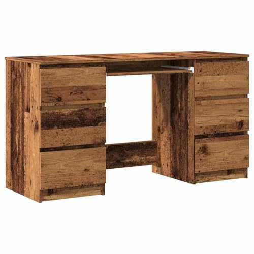 CIOURSTO Praktischer Studienraum Schreibtisch, Schreibtisch mit 6 Schubladen, Platzeinsparung, Ausgezeichnetes Holz, Ideal für den Studienraum (Altes Holz)