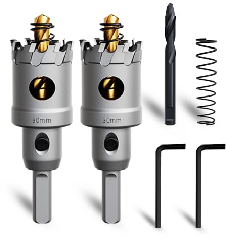 METOTY 30mm 2PCS Carbide Hole Saw Set,Heavy Duty Tungsten Carbide Tipped Hole Cutters Set with a nitrided Step Drill and L-flench, for Steel Iron,Aluminum,Stainless stell