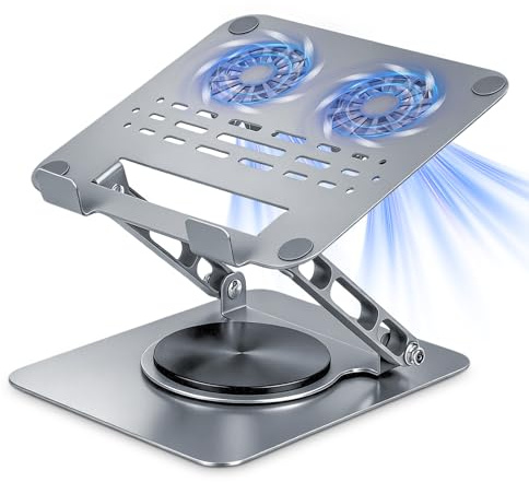 Supporto PC Portatile con Ventole Magnetica | Pieghevole Ergonomico Porta PC con Base Girevole a 360°, Altezza Regolabile, Supporto per Laptop/Tablet Fino a 16.2