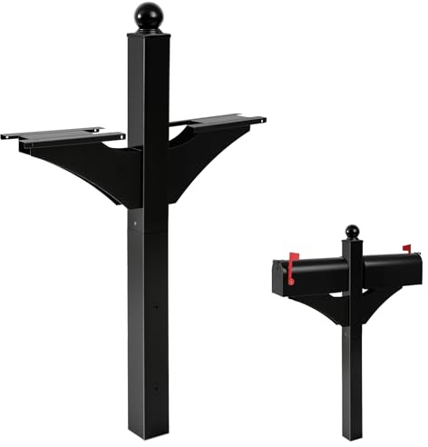 Colingmill Double Iron Mailbox Posts Black Post Mount for Outside 56 Inch Tall Heavy Duty Architectural Post(Not Include Mailbox)