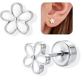 Adramata Ohrstecker Silber 925 Hypoallergen Ohrringe Mädchen Kinder Damen | Flatback Ohrringe Silber 925,Klein Schmetterling Blumen Herz Ohrstecker Gold Ohrringe Stecker für Kinder Mädchen