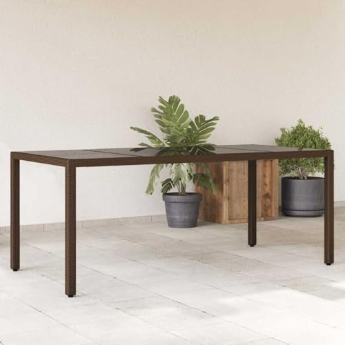Owoxanthellate Table de jardin extensible 190 x 90 x 75 cm en polyrotin robuste verre trempé design moderne marron résistant aux UV pour jardin, terrasse et salon d'extérieur