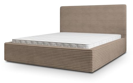 Masseno Polsterbett MIRETTI 200x200 cm, Doppelbett, Bettkasten, Stauraum, Lattenrost Und Kopfteil - Beige, TILIA 17