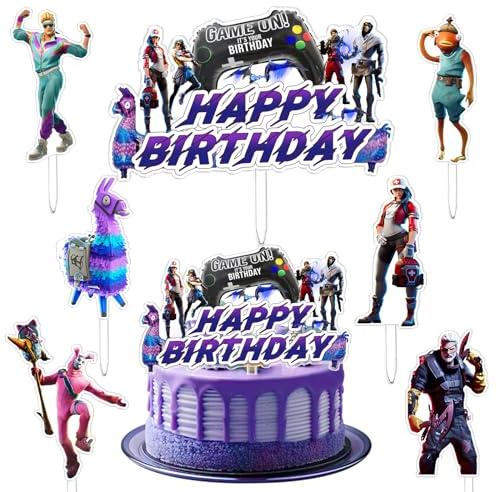 7 Stück Fortnit Kuchen Dekoration, Fortnit Torten Deko, Cake Topper, Geburtstags Dekoration, Cupcake Deko, Jungen Mädchen, Partyzubehör, für Kinder Geburtstage, Mottoparty, Baby Partys
