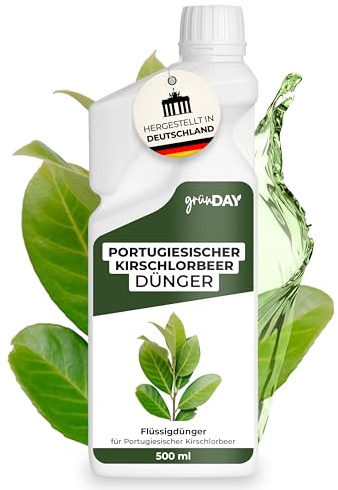 Portugiesischer-Kirschlorbeer-Dünger 500 ml – Flüssiger mineralischer NPK Dünger mit Spurennährstoffen für Kirschlorbeerhecken – Für dichten Austrieb & kräftiges Blattwachstum – für 100 L Gießwasser