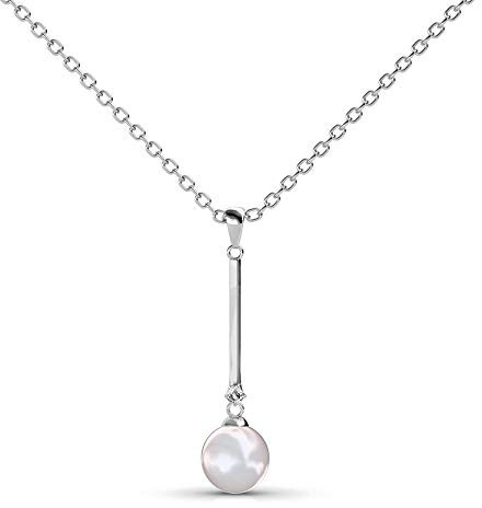Silber-Kette Anhänger & Ohrringe Schmuck-Set (auch einzeln) mit Zirkonia | 925 Sterling Silber | Vergoldet mit 18K Weißgold | Mit Perle | Pearl Bar (Anhänger mit Kette & Ohrsteckern) …