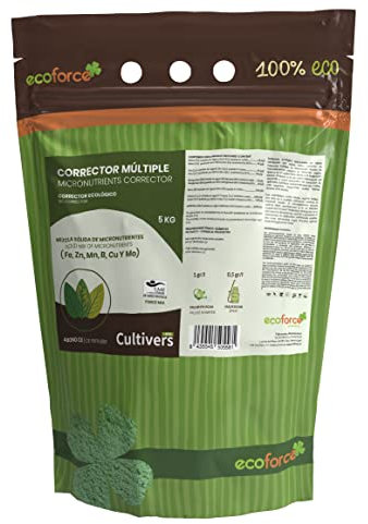 CULTIVERS Abono Corrector de Carencias Múltiples Ecológico 5 kg para plantas. Hierro, Manganeso, Boro, Cobre, Molibdeno complejado con EDTA. Fertilizante 100% Natural.