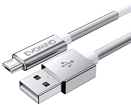 EVOMIND Cable Micro USB 1M Carga rápida y Transferencia de datos para Samsung Galaxy S7/6/ A10/ J, Xiaomi Redmi 9c/6a/ Note 6 Pro, Controlador PS4/Xbox One, y otros dispositivos MicroUSB - 1M Blanco