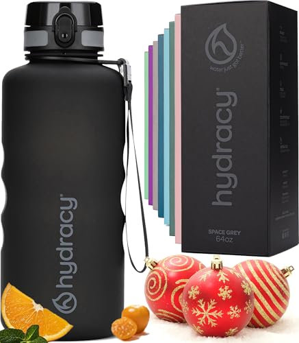 Hydracy 2 Litre BPA Free Water Bottle with Time Marker & No Sweat Sleeve - Leak Proof Gym Bottle with Fruit Infuser - Ideal for Sports, Fitness, Outdoors