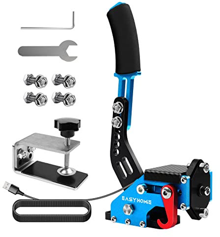 Easyhomie Freno de Mano USB de PC con Base Fija y Accesorios para Logitech G27 / G29 / T300 FANATEC, Profesional, Adaptable y Ajustable (Azul)