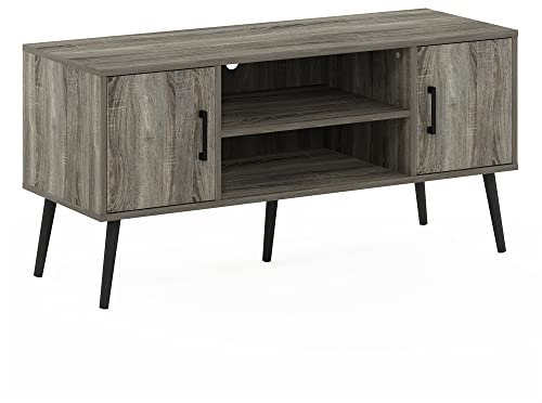 Furinno Claude Meuble TV de Style Milieu du Siècle avec Pieds en Bois, pour Téléviseur Jusqu'à 50 Pouces, Deux Armoires, Engineered Wood, Chêne Français Gris, Two Cabinets
