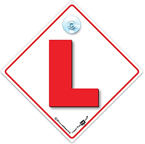 L Plate Suction Cup Car Sign, Learner Driver Car Sign, New Driver Car Sign, Red L-Plate Advisory Suction Cup Car Sign in Red and White 14cm x 14cm