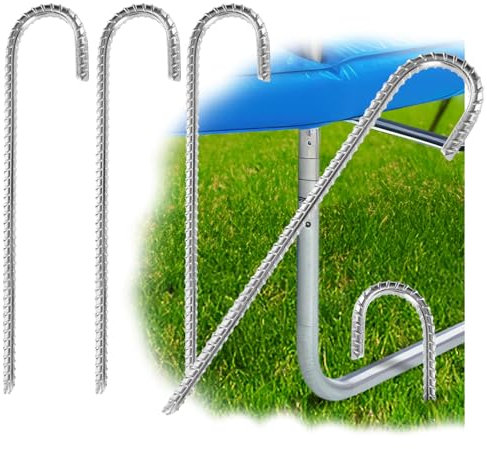 COM-FOUR® 4X XL Bodenanker aus massivem Stahl, J-Form 38 cm, Ø 1 cm – verzinkte Erdanker für Zelt, Pavillon, Hüpfburg, Trampolin, auch als Bewehrungsstab für den Boden, stabil & rostfrei