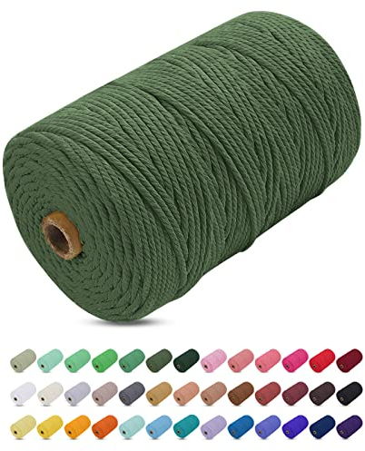 Makramee Garn Armeegrün, Uiopa Makramee Garn 3mm x 200m Farbig Baumwollkordel Baumwollseil Geflochten Baumwollgarn Baumwollschnur, 4 Stränge Makramee-Garn für Wandbehang, Hängepflanze, DIY Boho Deko